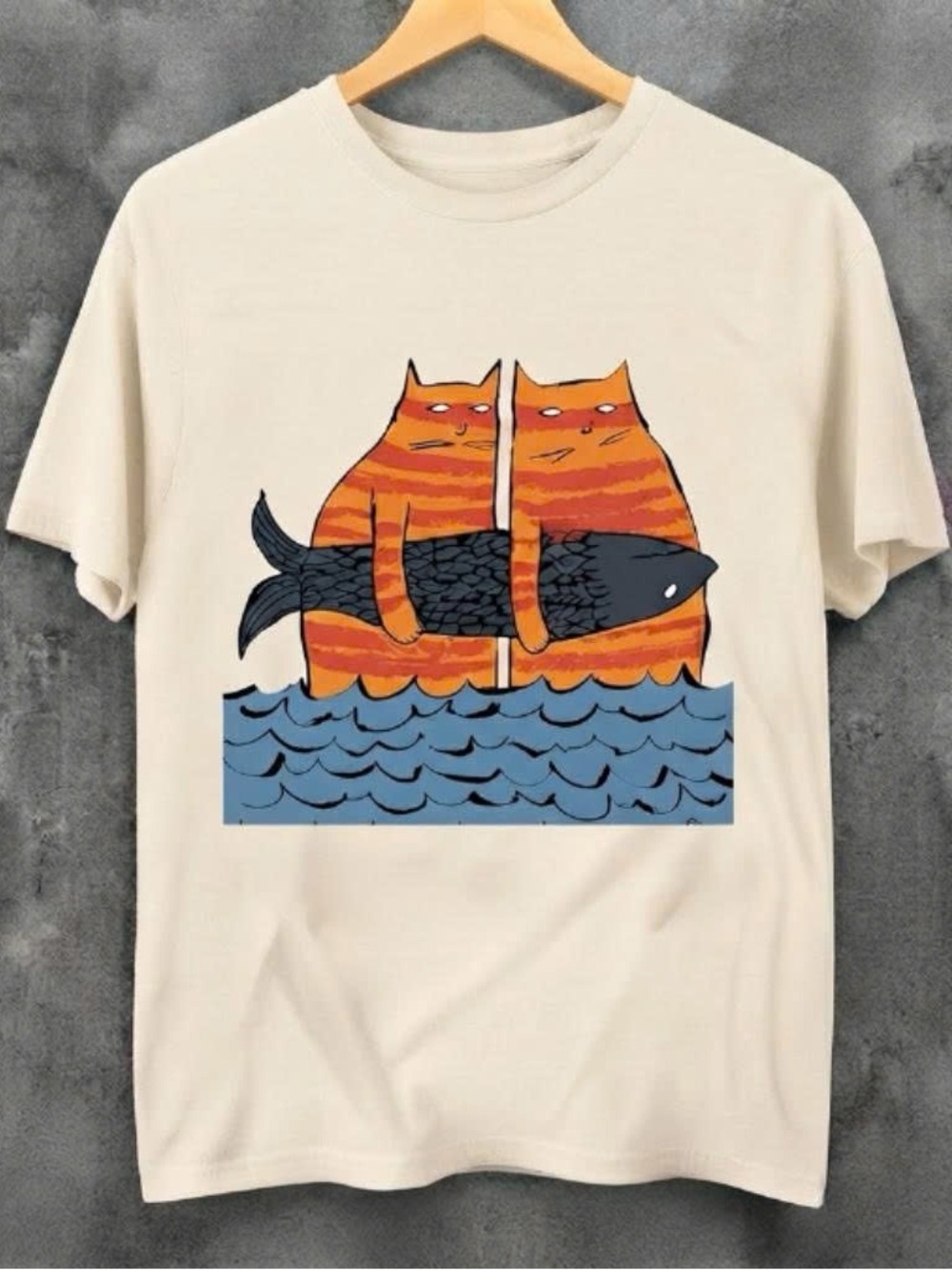 Funny Cat Holding Fish Graphic Women Graphic Shirt